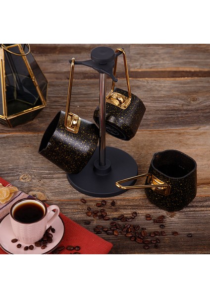 4 Parça Gold Stone Kare Cezve Seti (200-400-600 ml Cezve + Stant)