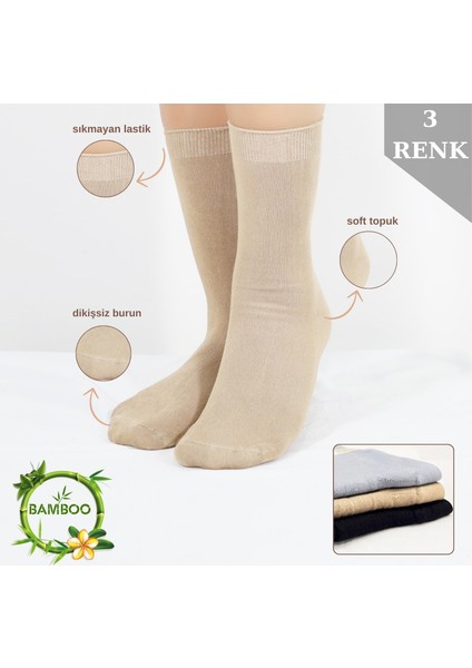 Kral Socks Kadın Çorabı Ter Emici Dikişsiz Extra Soft Model Soket Uzun Bambu Çorap (3 Çift) Karma Renk