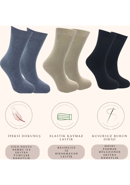 Kral Socks Kadın Çorabı Ter Emici Dikişsiz Extra Soft Model Soket Uzun Bambu Çorap (3 Çift) Karma Renk