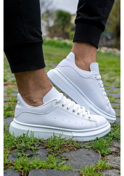 Unisex Beyaz Sneaker Günlük Kalın Taban Spor Yürüyüş Ayakkabı