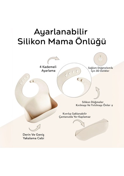 4'lü Silikon Beslenme Seti - Mama Önlüğü - Vakumlu Mama Kasesi - Pipetli Bardak - Kaşık - Bej fiyatları