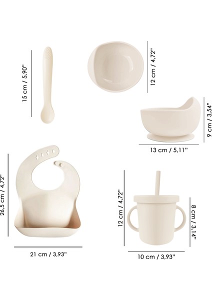 4'lü Silikon Beslenme Seti - Mama Önlüğü - Vakumlu Mama Kasesi - Pipetli Bardak - Kaşık - Bej indirimleri