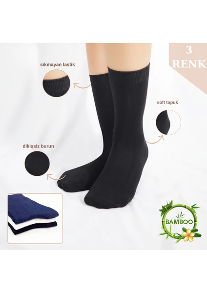 Kral Socks Kadın Çorabı Ter Emici Dikişsiz Extra Soft Model Soket Uzun Bambu Çorap (3 Çift) Karma Renk