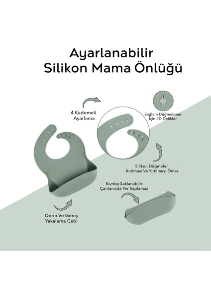 4'lü Silikon Bebek Beslenme Seti- Vakumlu Kase - Mama Önlüğü - Kulplu Bardak - Kaşıyıcı Kaşık -Yeşil fiyatları