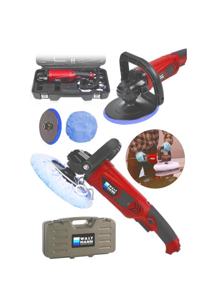 Devir Ayarlı Polisaj Makinesi 1300 Watt 180MM 6 Kademeli Pasta Cila Kiti Hediye Kırmızı