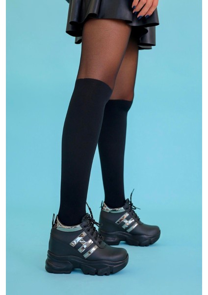 Lucasu Model 9 cm Dolgu Taban Yeni Sezon Spor Ayakkabı Sneakars Sıy.platın