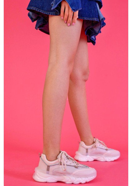 Fuste Model 5 cm Kalın Tabanlı Yeni Sezon Sneakers Spor Ayakkabı Bej.taş