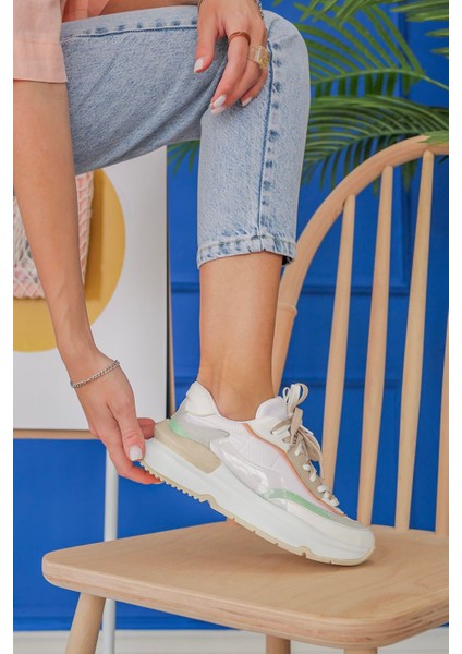 Hector Model 5 cm Tabanlı Yeni Sezon Snekars Spor Ayakkabı Bey.krem