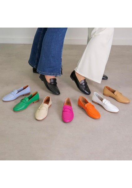 Pillow Model Gerçek Orjinal Deri Babet Loafer Oranj fırsatları