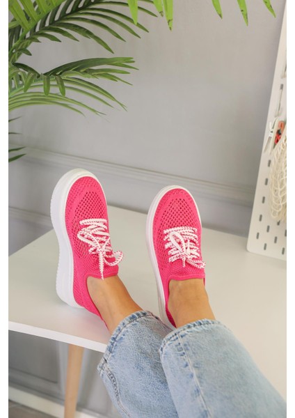 Morgona Model 5 cm Triko Detaylı Yeni Sezon Sneakers Spor Ayakkabı Fusya fırsatları