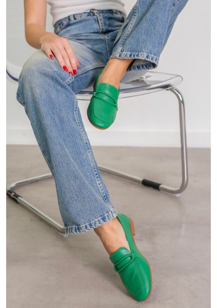 Pillow Model Gerçek Orjinal Deri Babet Loafer Yesıl fiyatları