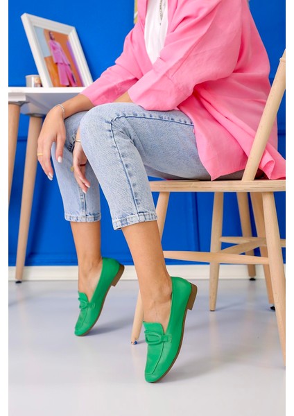 Pillow Model Gerçek Orjinal Deri Babet Loafer Yesıl indirimleri