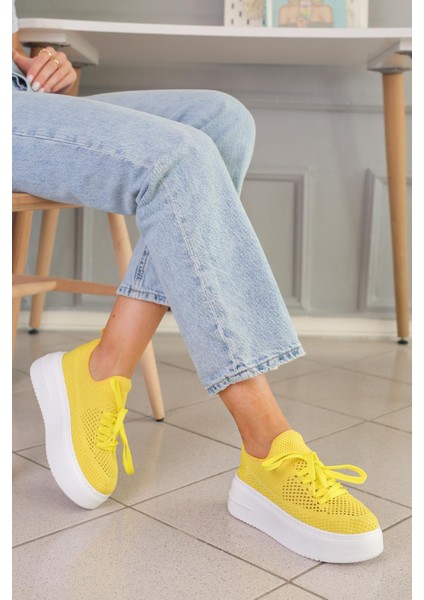 Morgona Model 5 cm Triko Detaylı Yeni Sezon Sneakers Spor Ayakkabı Sarı fiyatları