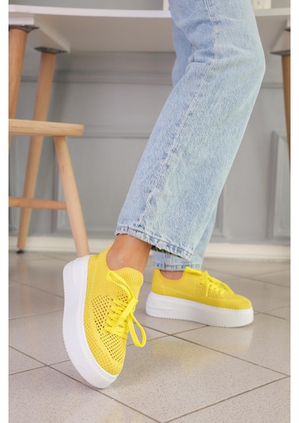 Morgona Model 5 cm Triko Detaylı Yeni Sezon Sneakers Spor Ayakkabı Sarı modelleri