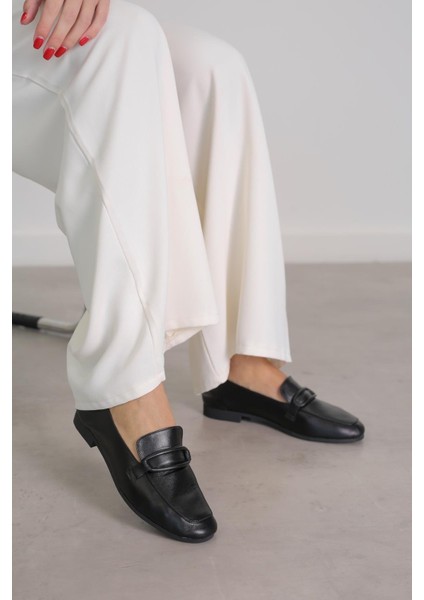 Pillow Model Gerçek Orjinal Deri Babet Loafer Sıyah