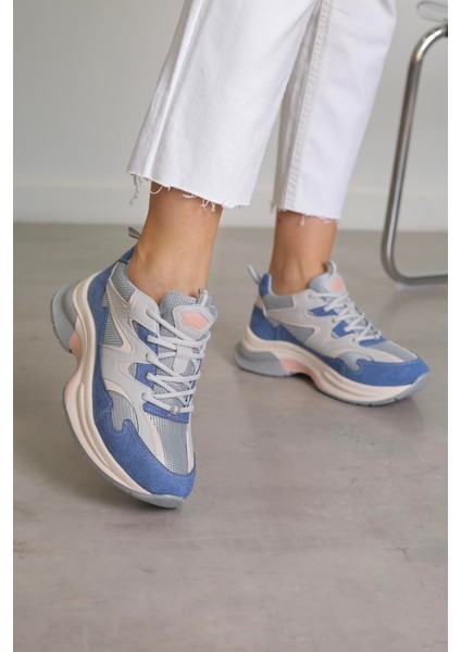 30163 Model 5 cm Tabanlı Yeni Sezon Spor Ayakkabı Mavı.grı