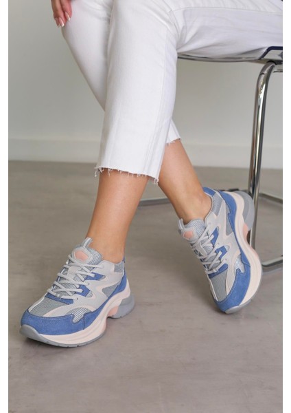 30163 Model 5 cm Tabanlı Yeni Sezon Spor Ayakkabı Mavı.grı fiyatları