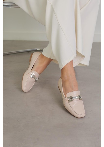 MR2062 Model 2 cm Topuklu Taş Detaylı Babet Loafer Ten