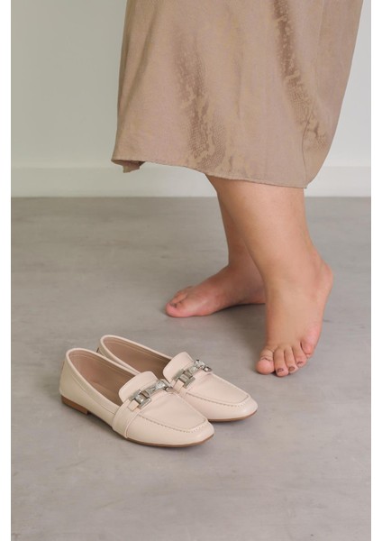 MR2062 Model 2 cm Topuklu Taş Detaylı Babet Loafer Ten fiyatları