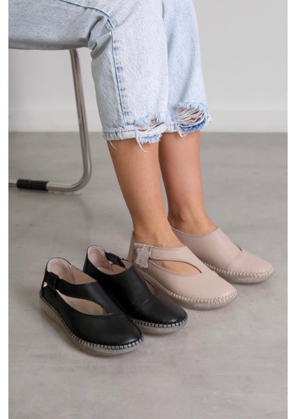SY72 Model 3 cm Tabanlı Ortapedik Tabanlı Orjinal Deri Ayakkabı Babet Sıyah fiyatları