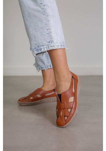 SY73 Model 3 cm Tabanlı Ortapedik Tabanlı Orjinal Deri Ayakkabı Babet Taba fiyatları