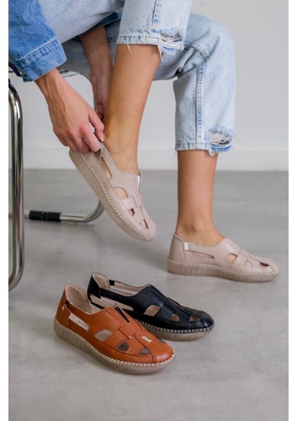 SY73 Model 3 cm Tabanlı Ortapedik Tabanlı Orjinal Deri Ayakkabı Babet Taba modelleri