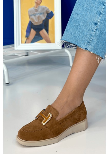 Zody Model 3 cm Tabanlı Tokalı Yeni Sezon Loafer Babet Taba.suet