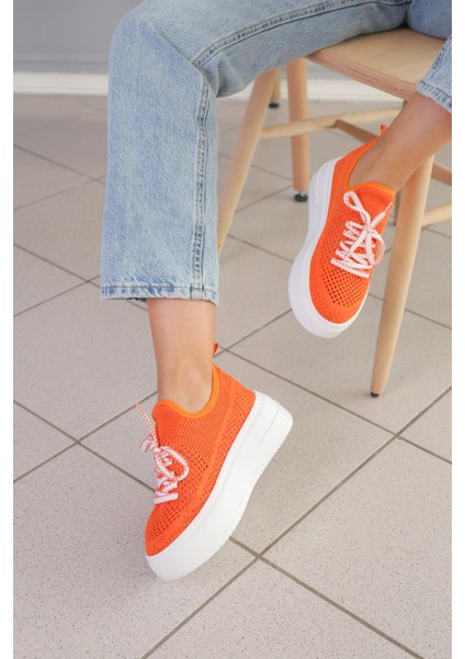 Morgona Model 5 cm Triko Detaylı Yeni Sezon Sneakers Spor Ayakkabı Oranj fiyatları