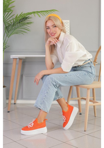Morgona Model 5 cm Triko Detaylı Yeni Sezon Sneakers Spor Ayakkabı Oranj modelleri