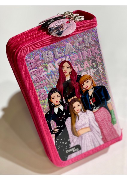 Cappi Bag Black Pink Girl Pembe 3 Fermuarlı Bölmeli Çocuk Okul Kalem Kutusu 19X11X6CM