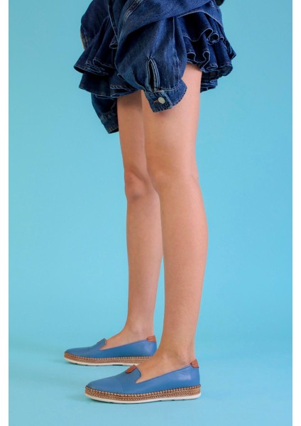 Nari̇ Model Ortopedi̇k Taban Orji̇nal Deri̇ Babet Mavi