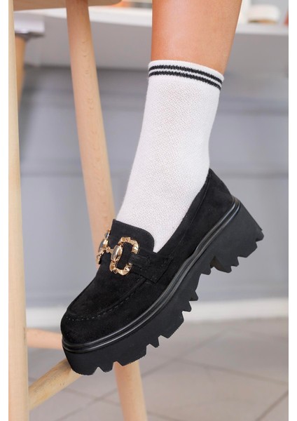 FL832 Model Toka Detaylı 5 cm Tabanlı Babet Loafer Sıy.suet