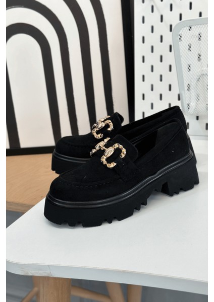 FL832 Model Toka Detaylı 5 cm Tabanlı Babet Loafer Sıy.suet