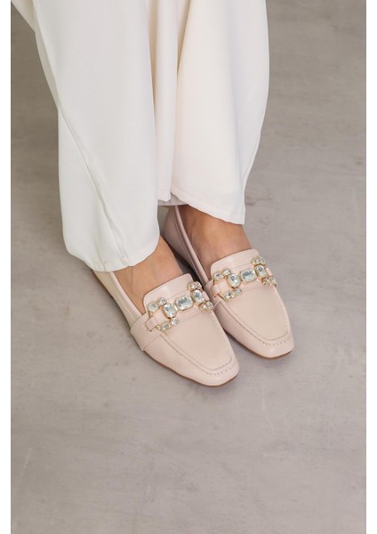 MR2050 MODEL 2 CM TOPUKLU TAŞ DETAYLI BABET LOAFER TEN
