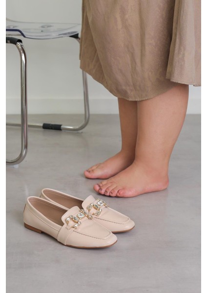 MR2050 MODEL 2 CM TOPUKLU TAŞ DETAYLI BABET LOAFER TEN fırsatları