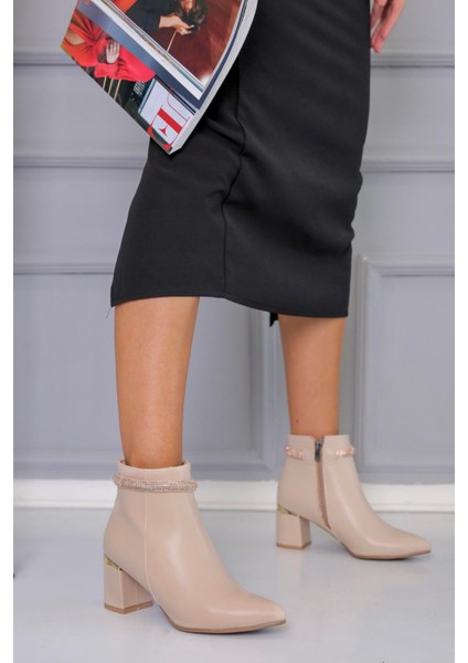 Ladyaa 5 cm Topuklu Taş Detaylı Bot Ten fiyatları