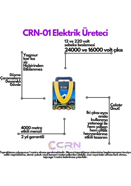 CRN Elektronik Elektrikli Çit Makinası Yaban Domuzu Kovucu ve Çiftlik Hayvanları 4000M 24000V