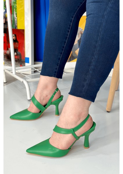 Strap Model 8 cm Topuklu Ayakakbı Yesıl