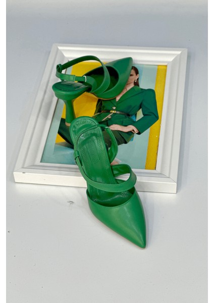 Strap Model 8 cm Topuklu Ayakakbı Yesıl fırsatları