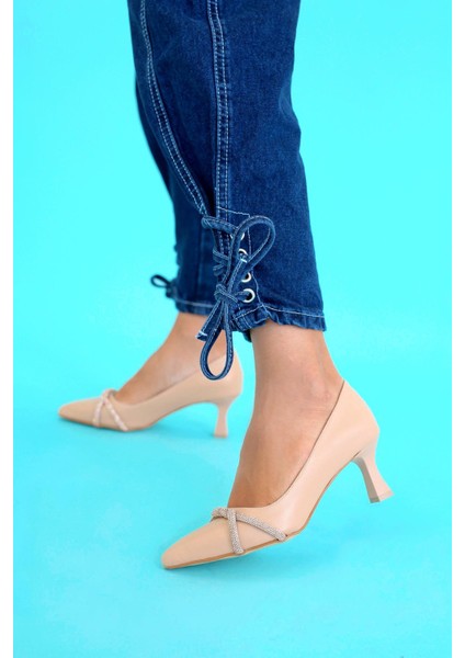 Damion Model 5 cm Topuklu Taş Detaylı Topuklu Ayakakbı Nut.tas