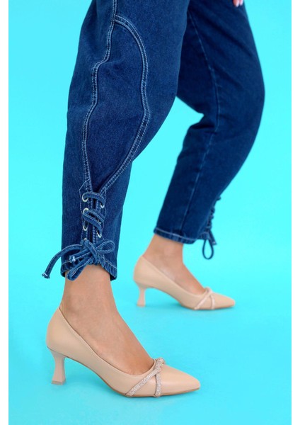 Damion Model 5 cm Topuklu Taş Detaylı Topuklu Ayakakbı Nut.tas fiyatları