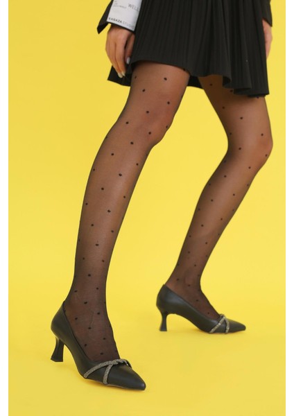 Damion Model 5 cm Topuklu Taş Detaylı Topuklu Ayakakbı Sıy.tas