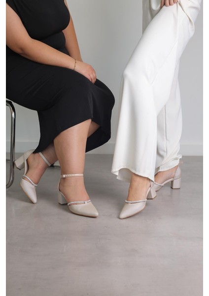 Jodi Model 5cm Topuklu Taşlı Ayakakbı Ten.saten