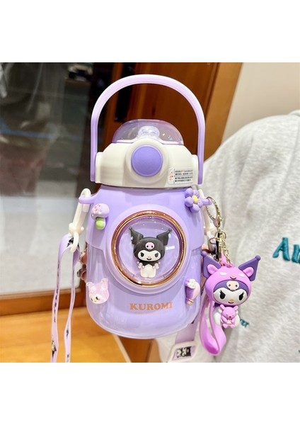Sanrio Kurome Çocuk Yalıtımlı Pipetli Bardak + Üç Boyutlu Dekorasyon + Anahtarlık Bebek #700ML (Yurt Dışından)