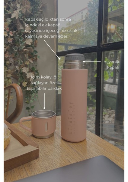 Mıldra Thermos Toz Pembe Çelik Bardaklı Termos