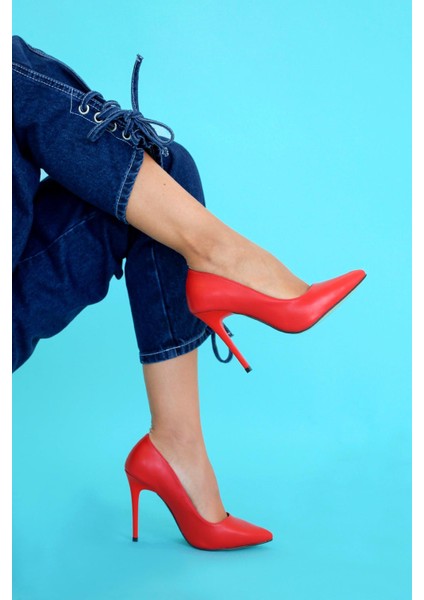 Gina Model 10 cm Topuklu Stiletto Topuklu Ayakakbı Kırmızı