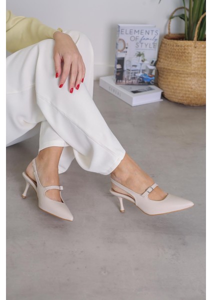 P2007 Model 5 cm Topuklu Toka Detaylı Topuklu Ayakkabı Stiletto Ten