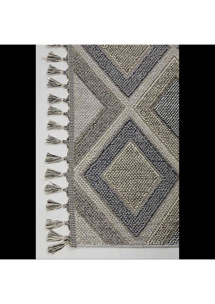 Gri & Kahverengi Baklava Desenli Bukle Halı - Iskandinav Salon Halısı - Hoom Rugs Bukle 1402