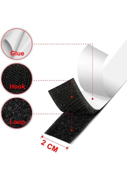 Yapışkanlı Cırt Bant Çok Amaçlı Sineklik Halı Kaydırmaz Için 50 cm Kesilebilir Yapışkanlı Cırt Cırtlı Bant (2cm x 50CM)