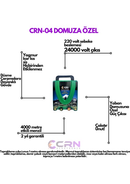 CRN Elektronik Yaban Domuzu Kovucu Elektrikli Çit Makinası 4000M Menzilli